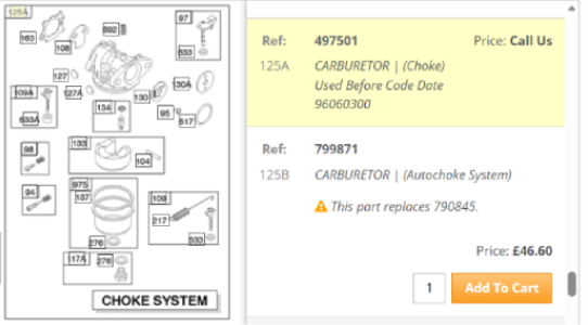 Q = The Briggs parts drawing shows 'Call Us' in the price field, why?